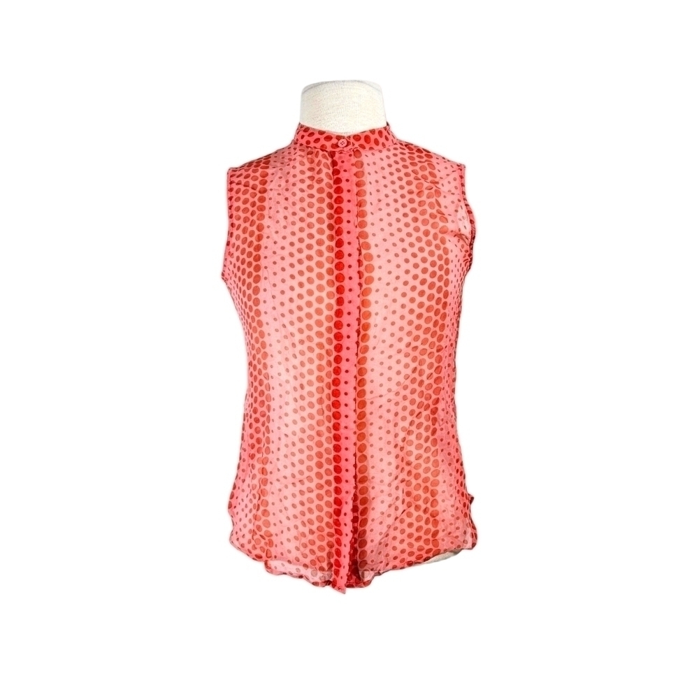 Equipment Femme Pink & Red Polka Dot Signature Silk Sleeveless Blouse